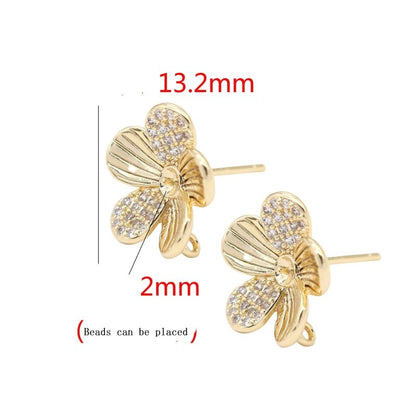 925 Silver Needle Parthenocissus Grass Zircon Stud Earrings Plated 14K Gold-Jewearrings