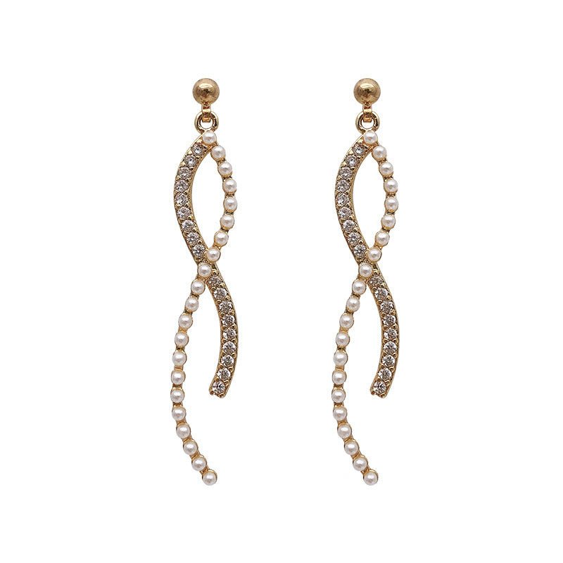 925 Silver Needle Pearl Curved Earring Temperament Long Earrings-Jewearrings