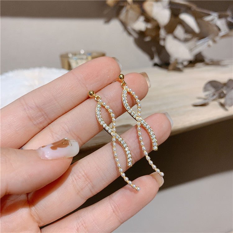 925 Silver Needle Pearl Curved Earring Temperament Long Earrings-Jewearrings