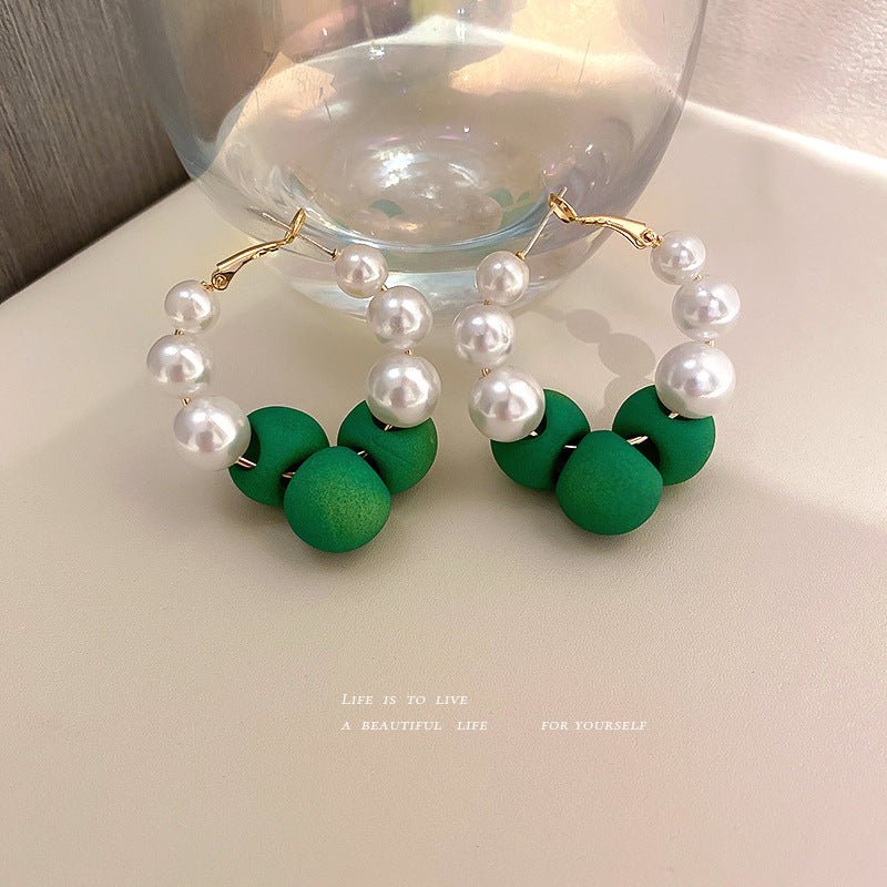 925 Silver Needle Pearl Hoop Earrings Korean Retro Personality-Jewearrings