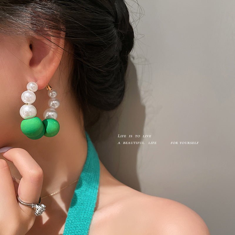 925 Silver Needle Pearl Hoop Earrings Korean Retro Personality-Jewearrings