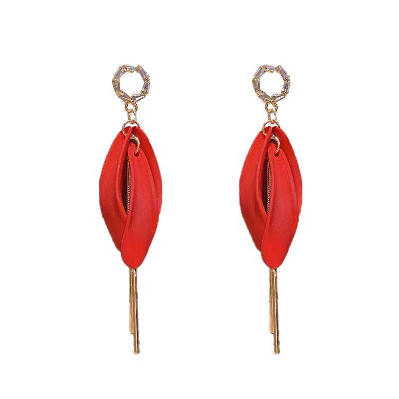 925 Silver Needle Red Copper Earrings Studded With Zircon Women's Long Tassel Earrings New Trendy Korean Online Influencer Earrings-Jewearrings