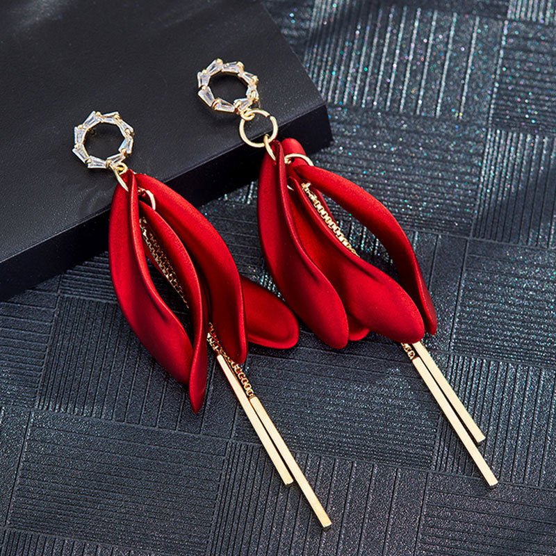 925 Silver Needle Red Copper Earrings Studded With Zircon Women's Long Tassel Earrings New Trendy Korean Online Influencer Earrings-Jewearrings