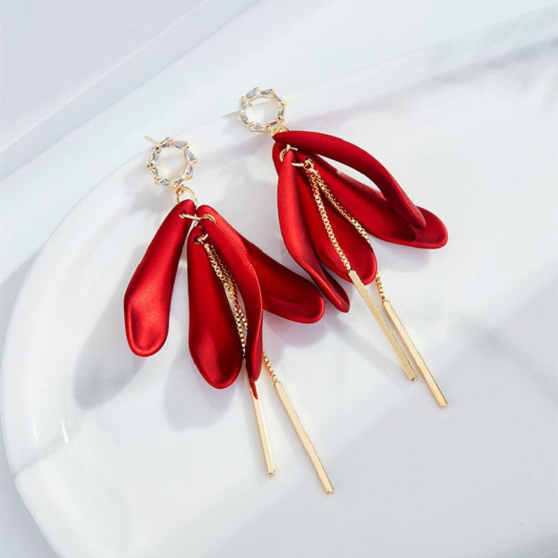 925 Silver Needle Red Copper Earrings Studded With Zircon Women's Long Tassel Earrings New Trendy Korean Online Influencer Earrings-Jewearrings