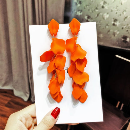 925 Silver Needle Rose Petal Earrings European And American Exaggerated Fashion Long Tassel Earrings Net Red Temperament New Earrings-Jewearrings