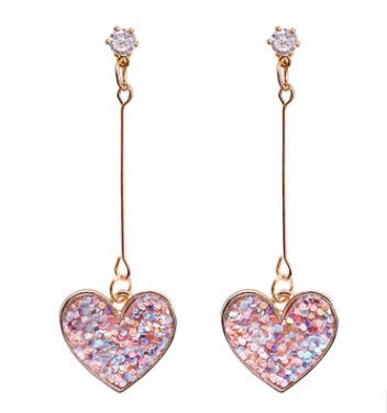 925 silver needle sequin love earrings sweet zircon heart long earrings earrings female-Jewearrings