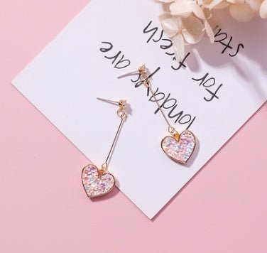 925 silver needle sequin love earrings sweet zircon heart long earrings earrings female-Jewearrings