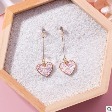 925 silver needle sequin love earrings sweet zircon heart long earrings earrings female-Jewearrings