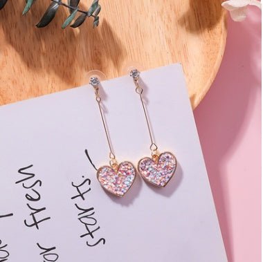 925 silver needle sequin love earrings sweet zircon heart long earrings earrings female-Jewearrings