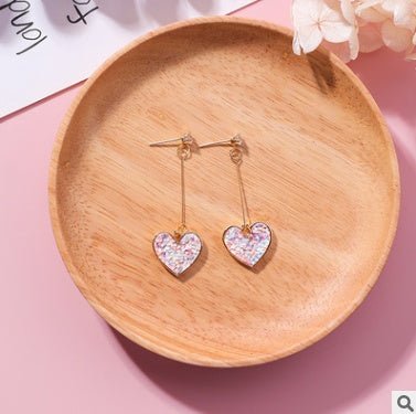 925 silver needle sequin love earrings sweet zircon heart long earrings earrings female-Jewearrings