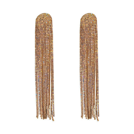 925 Silver Needle South Korea Dongdaemun Full Diamond Long Tassel Earrings-Jewearrings