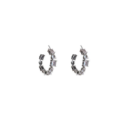 925 Silver Needle Square Drop Crystal Earrings-Jewearrings