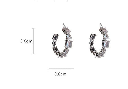 925 Silver Needle Square Drop Crystal Earrings-Jewearrings