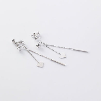 925 silver needle stick peach heart tassel long earrings-Jewearrings