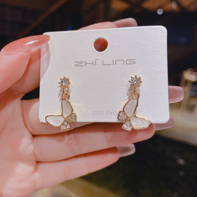 925 Silver Needle Stud Earrings Simple Shell Female Butterfly-Jewearrings