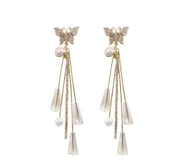 925 silver needle super fairy crystal earrings butterfly temperament long tassel earrings personality earrings earrings-Jewearrings