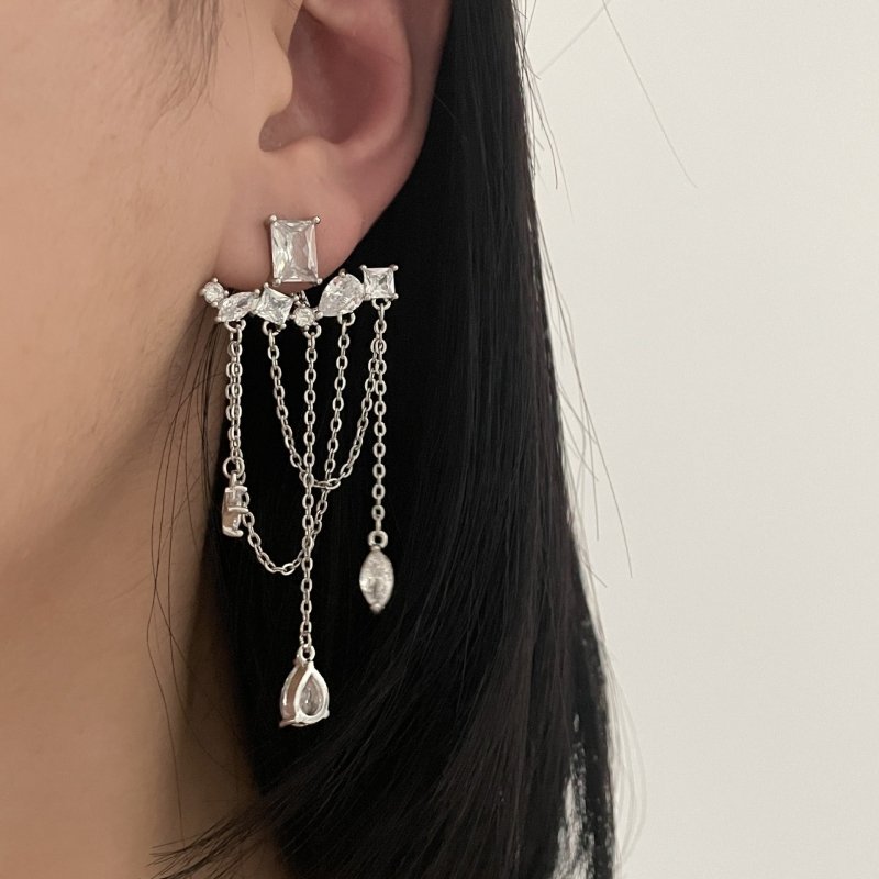 925 Silver Needle Tassel Earrings Women's Long Diamond Retro-Jewearrings