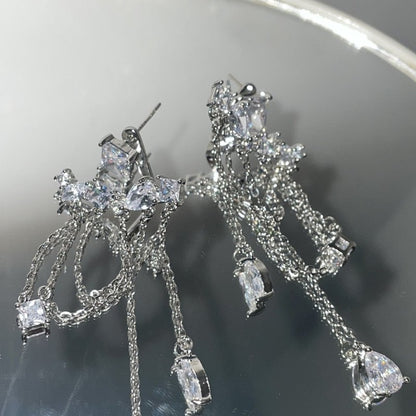 925 Silver Needle Tassel Earrings Women's Long Diamond Retro-Jewearrings