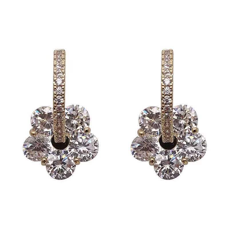 925 Silver Needle Temperament Crystal Flower Stud Earrings-Jewearrings