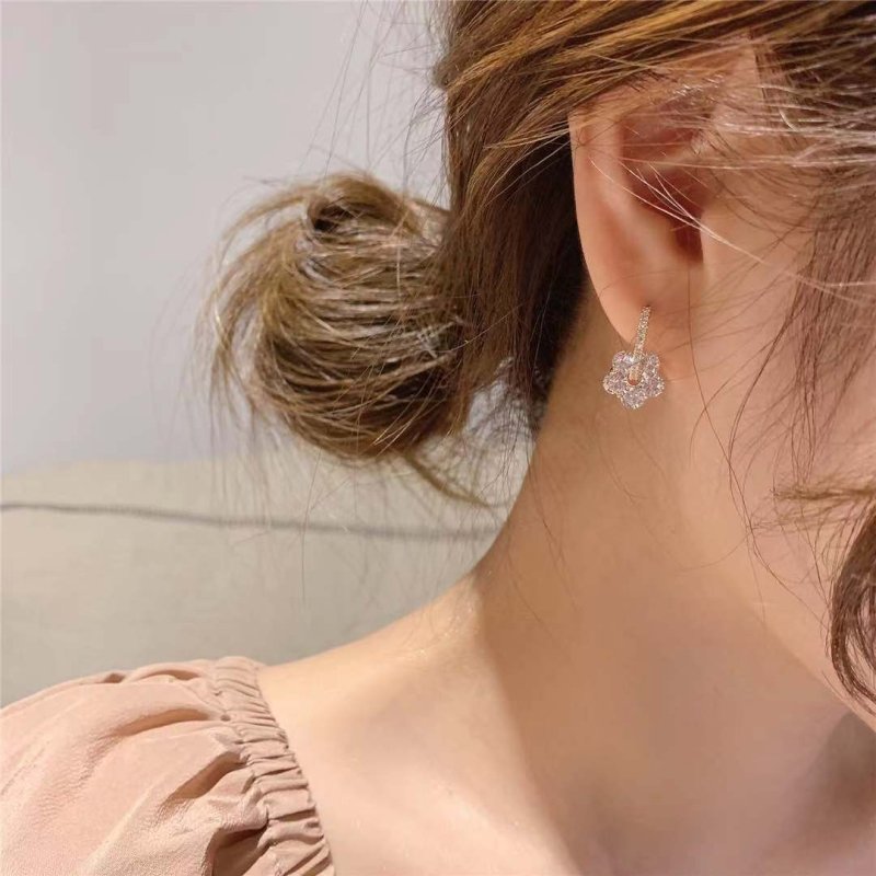 925 Silver Needle Temperament Crystal Flower Stud Earrings-Jewearrings