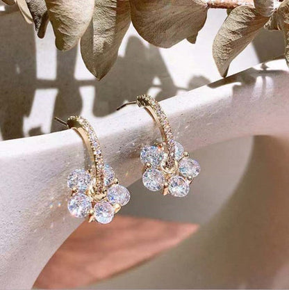 925 Silver Needle Temperament Crystal Flower Stud Earrings-Jewearrings