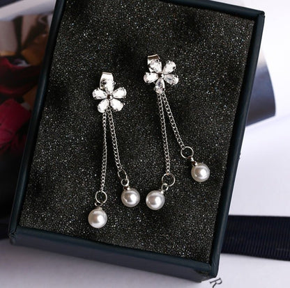 925 silver needle temperament flower long tassel earrings snowflake geometric zircon earrings-Jewearrings