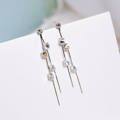 925 silver needle temperament flower long tassel earrings snowflake geometric zircon earrings-Jewearrings