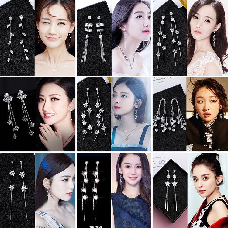 925 silver needle temperament flower long tassel earrings snowflake geometric zircon earrings-Jewearrings