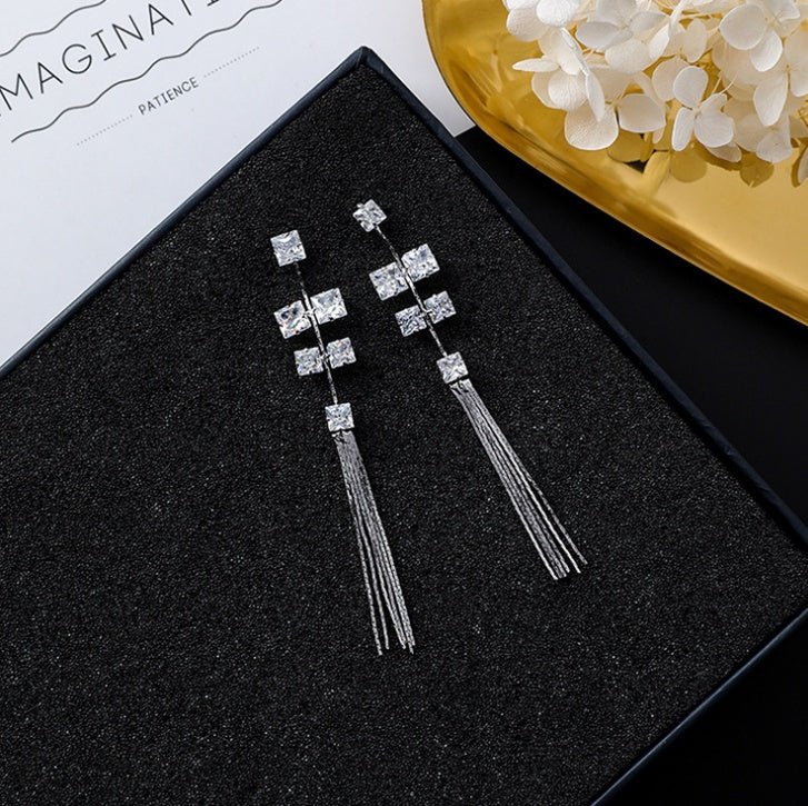 925 silver needle temperament flower long tassel earrings snowflake geometric zircon earrings-Jewearrings