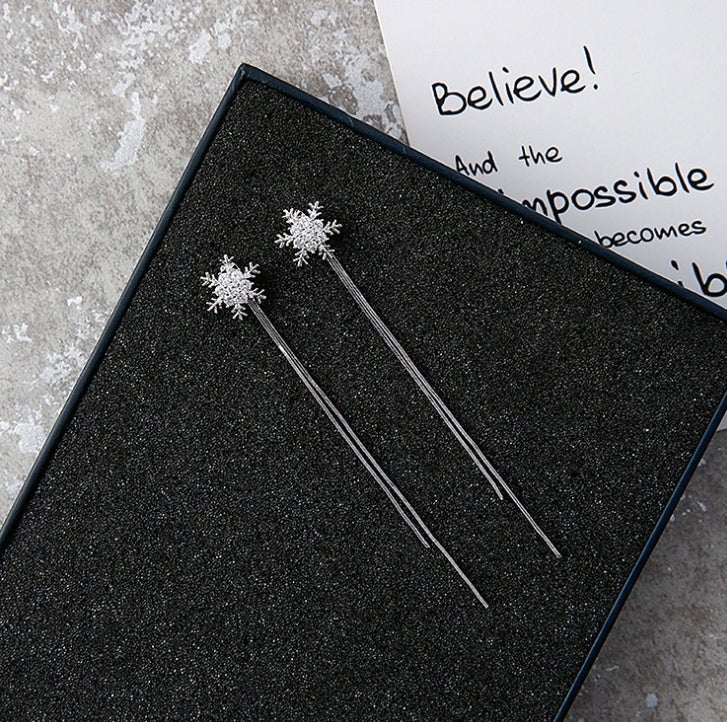 925 silver needle temperament flower long tassel earrings snowflake geometric zircon earrings-Jewearrings