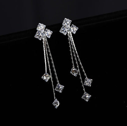 925 silver needle temperament flower long tassel earrings snowflake geometric zircon earrings-Jewearrings