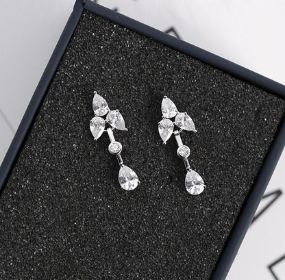 925 silver needle temperament flower long tassel earrings snowflake geometric zircon earrings-Jewearrings