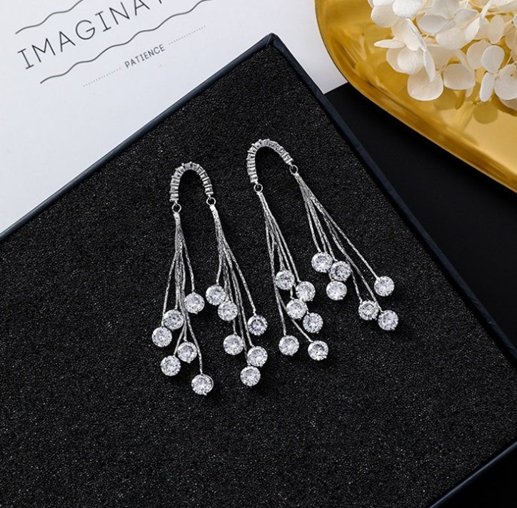 925 silver needle temperament flower long tassel earrings snowflake geometric zircon earrings-Jewearrings