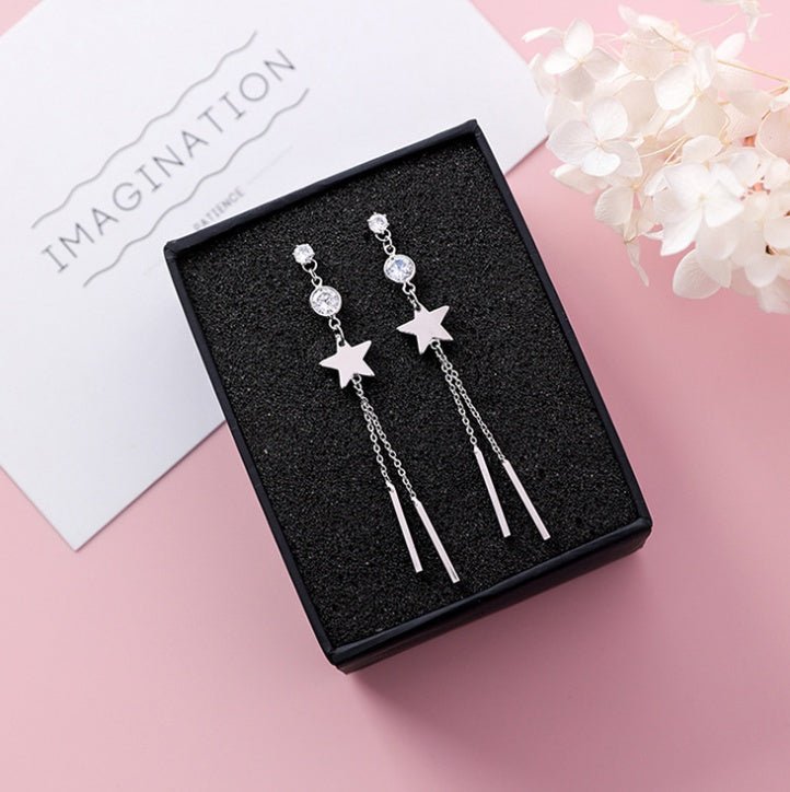 925 silver needle temperament flower long tassel earrings snowflake geometric zircon earrings-Jewearrings