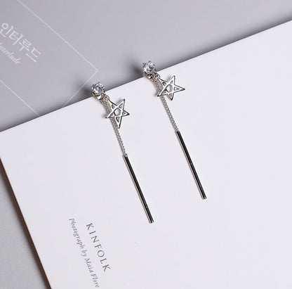 925 silver needle temperament flower long tassel earrings snowflake geometric zircon earrings-Jewearrings