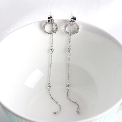 925 silver needle temperament flower long tassel earrings snowflake geometric zircon earrings-Jewearrings