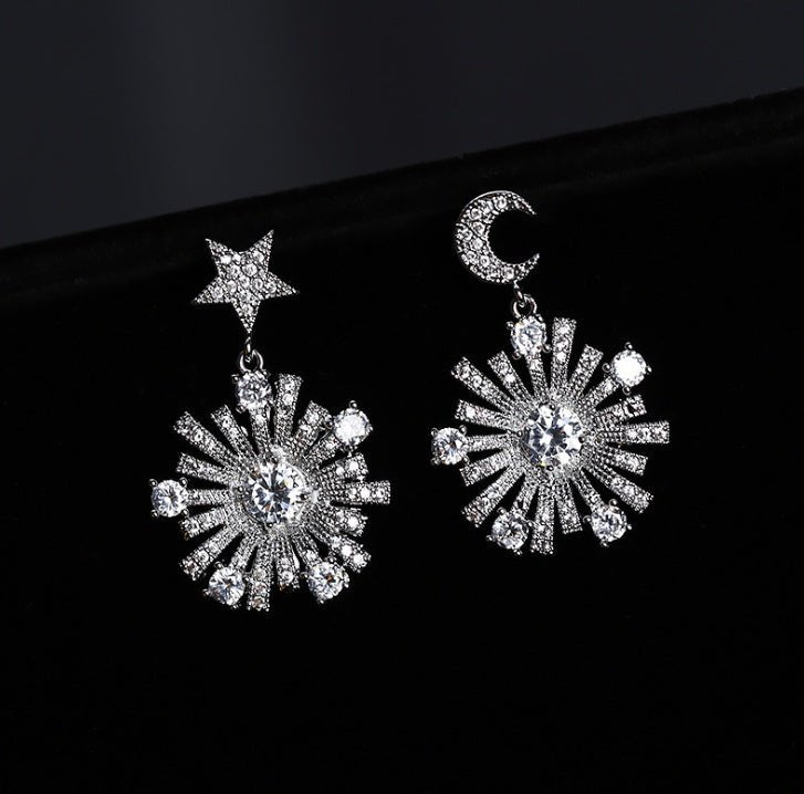 925 silver needle temperament flower long tassel earrings snowflake geometric zircon earrings-Jewearrings