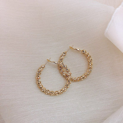 925 Silver Needle Textured Metal Hoop Earrings-Jewearrings