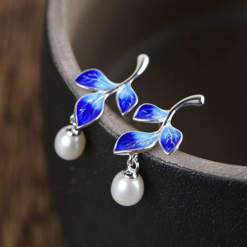 925 Silver Plain Burnt Blue Leaf Stud Earrings-Jewearrings