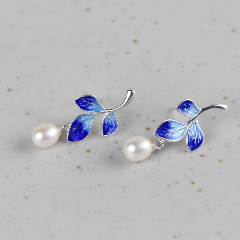 925 Silver Plain Burnt Blue Leaf Stud Earrings-Jewearrings