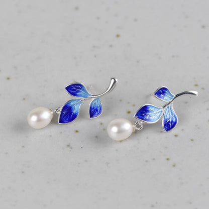 925 Silver Plain Burnt Blue Leaf Stud Earrings-Jewearrings