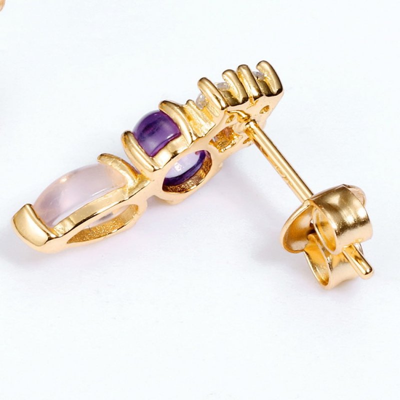 925 Silver Plated 9K Gold Geometric Water Drop Color Treasure Female Earrings-Jewearrings