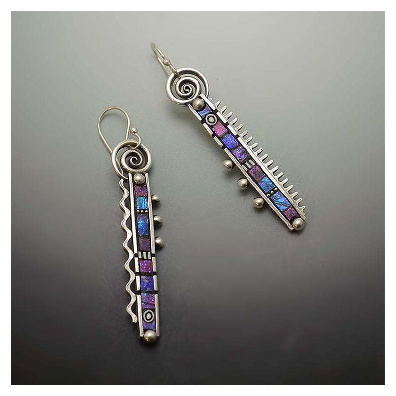 925 Silver-plated Long Comb Tooth Abstract Rainbow Earrings Creative Zigzag Rainbow Purple Blue Earrings-Jewearrings