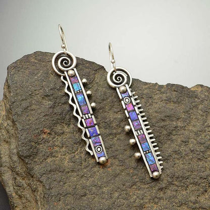 925 Silver-plated Long Comb Tooth Abstract Rainbow Earrings Creative Zigzag Rainbow Purple Blue Earrings-Jewearrings