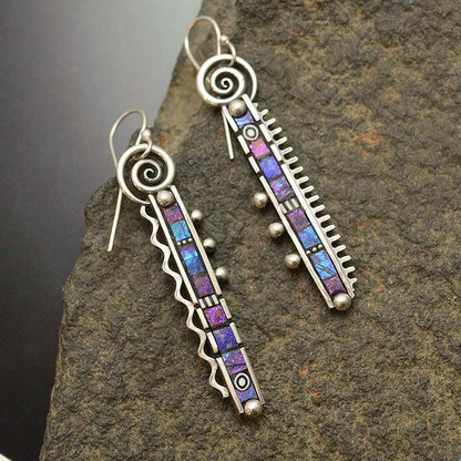 925 Silver-plated Long Comb Tooth Abstract Rainbow Earrings Creative Zigzag Rainbow Purple Blue Earrings-Jewearrings