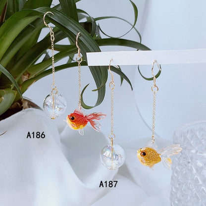 925 Silver Plating 14k Real Gold Asymmetric Types A And B Goldfish Earrings-Jewearrings