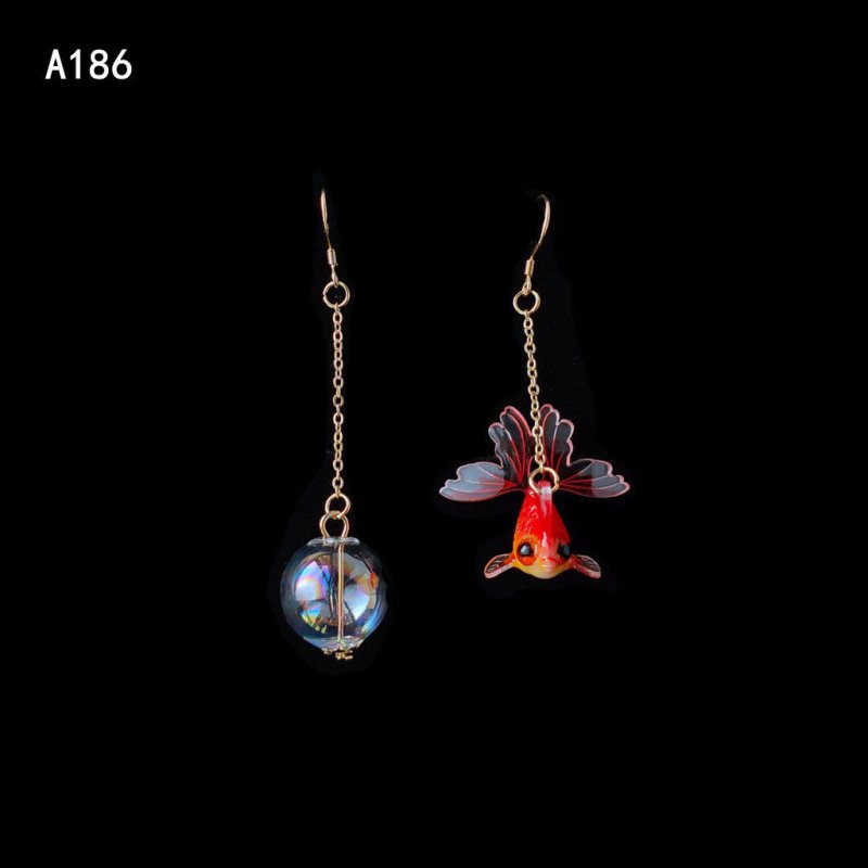 925 Silver Plating 14k Real Gold Asymmetric Types A And B Goldfish Earrings-Jewearrings