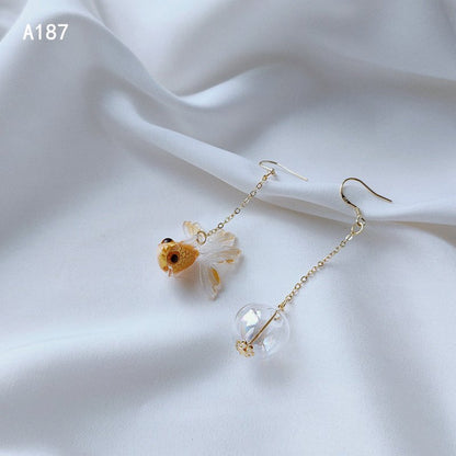 925 Silver Plating 14k Real Gold Asymmetric Types A And B Goldfish Earrings-Jewearrings