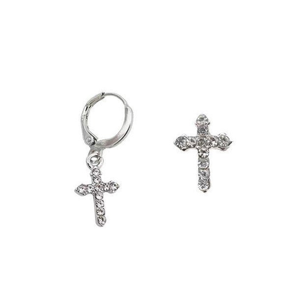 925 Silver Post Asymmetric Diamond Cross Stud Earrings-Jewearrings