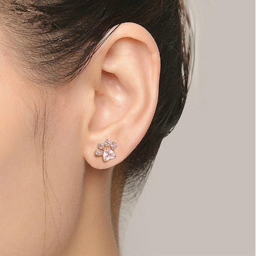 925 Silver Rose Gold Cat Paw Earrings-Jewearrings